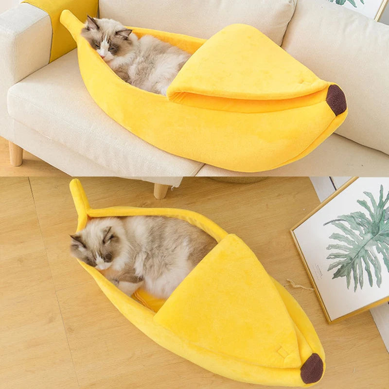 Cute Banana Cat Bed, Cozy, Warm & Durable Pet Basket for Cats & Small Dogs