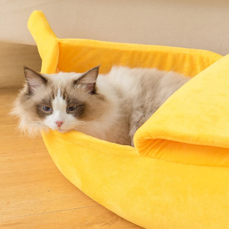 Cute Banana Cat Bed, Cozy, Warm & Durable Pet Basket for Cats & Small Dogs