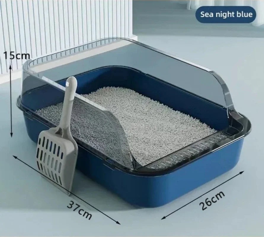 Kitty Sandbox Semi-Enclosed Cat Litter Box – Splashproof Cat Toilet & Cleaning Tray