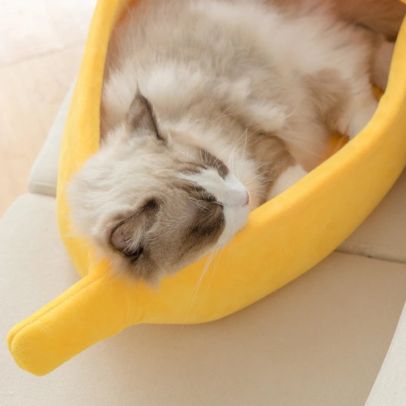 Cute Banana Cat Bed, Cozy, Warm & Durable Pet Basket for Cats & Small Dogs