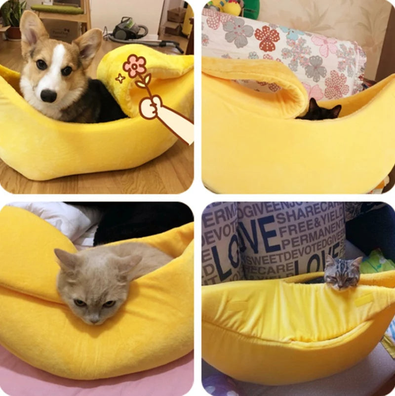 Cute Banana Cat Bed, Cozy, Warm & Durable Pet Basket for Cats & Small Dogs