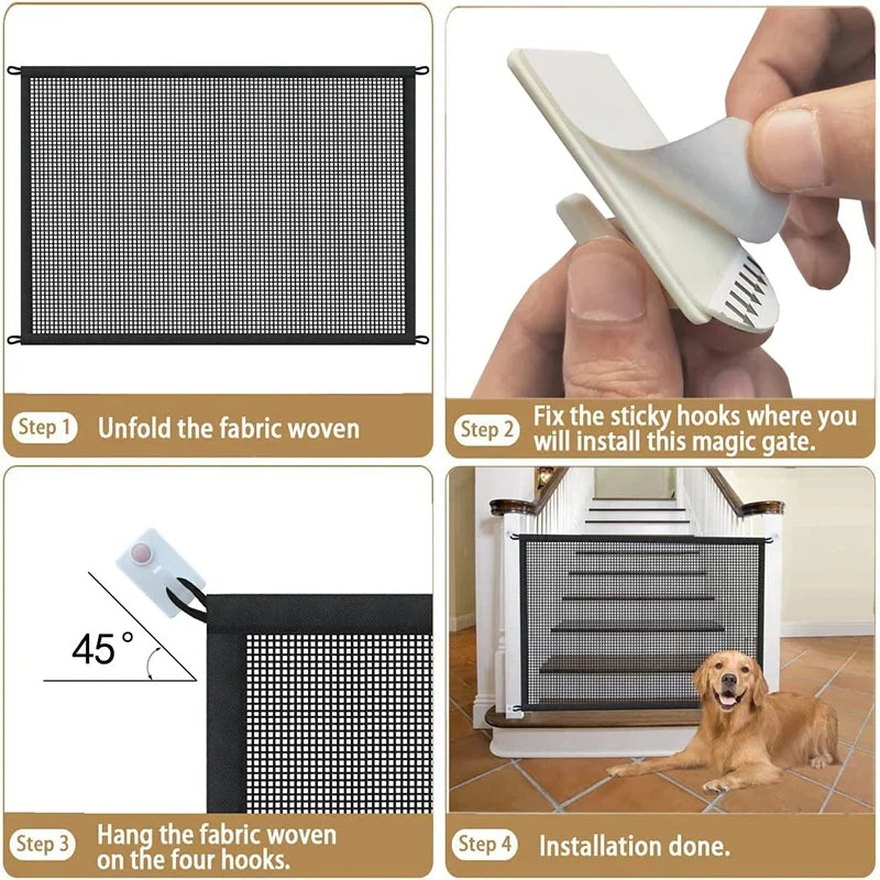 Pet Dog Safety Barrier Fence Folding Mesh Gate with 4 Hooks
