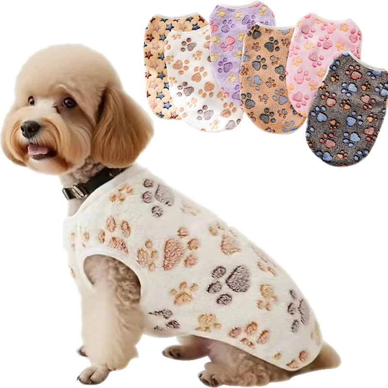 Soft Flannel Dog Clothes Cute Paw Print Vest for Small Medium Dogs