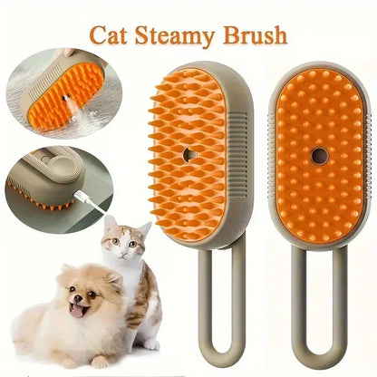 3-in-1 Steam Brush for Cats & Dogs - Electric Pet Grooming Comb with Steam Spray, Massage Function, and Hair Removal Anti-Splash Brush