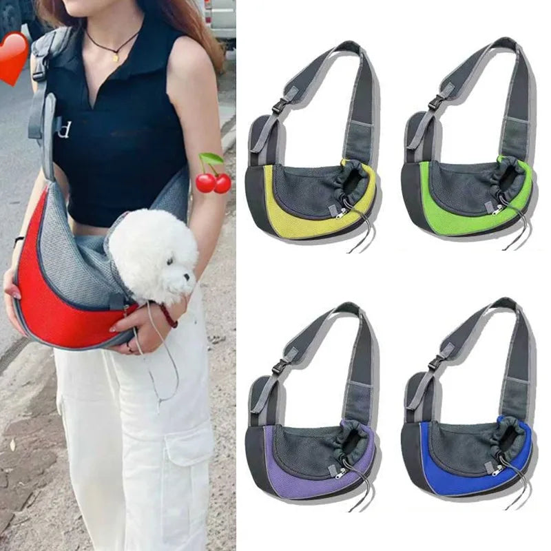 Portable Mesh Pet Front Backpack - Breathable Dog Shoulder Carrier for Travel