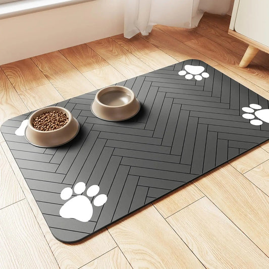 Pet Feeding Mat, Absorbent Placemat for Food & Water Bowls with Waterproof Rubber Backing