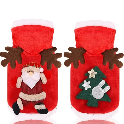 Dog Christmas Clothes - Winter Warm Elk & Santa Claus Hoodies for Small & Medium Dogs and Cats, Festive Pet Costume Coat