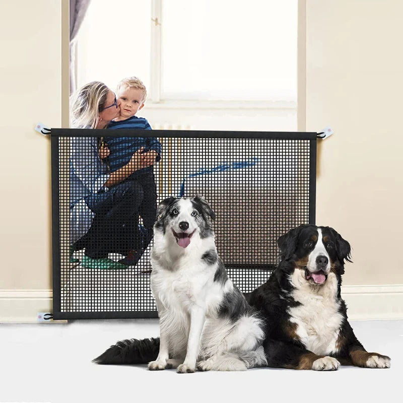 Pet Dog Safety Barrier Fence Folding Mesh Gate with 4 Hooks