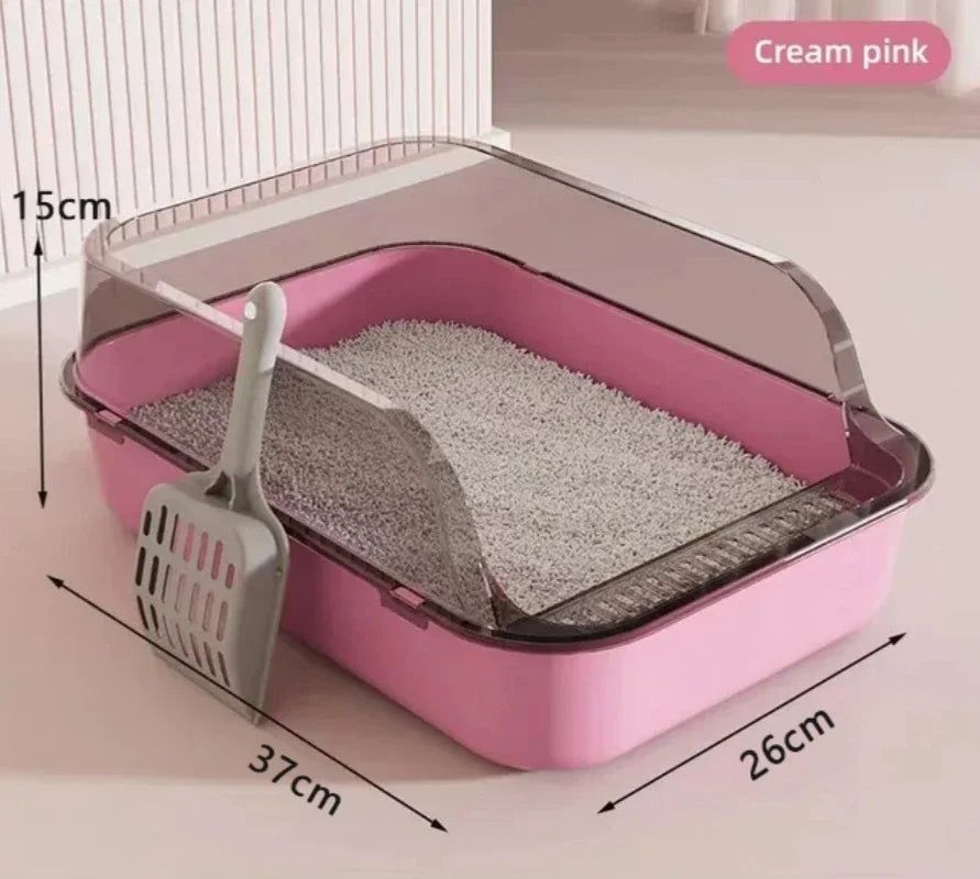 Kitty Sandbox Semi-Enclosed Cat Litter Box – Splashproof Cat Toilet & Cleaning Tray
