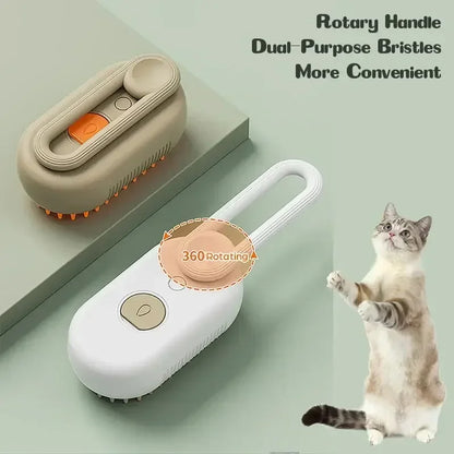 3-in-1 Steam Brush for Cats & Dogs - Electric Pet Grooming Comb with Steam Spray, Massage Function, and Hair Removal Anti-Splash Brush