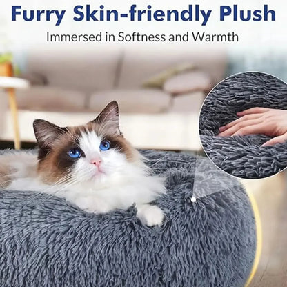 40-90cm Round Plush Pet Bed - Winter Warm Dog & Cat Bed for Medium & Large Pets