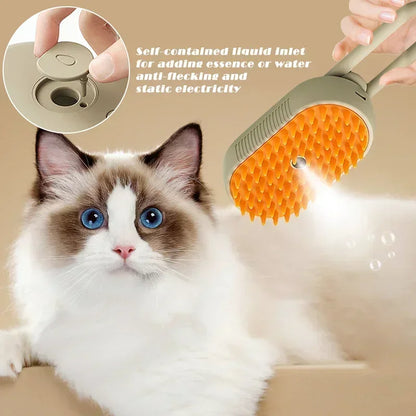 3-in-1 Steam Brush for Cats & Dogs - Electric Pet Grooming Comb with Steam Spray, Massage Function, and Hair Removal Anti-Splash Brush