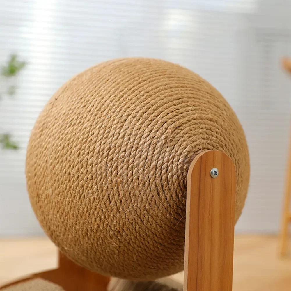 2-in-1 Cat Scratching Ball with Wooden Base - Sisal Scratch Board & Wear-Resistant Grinding Toy, Solid Wood Cat Scratcher for Healthy Paws