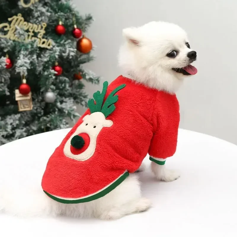 Dog Christmas Clothes - Winter Warm Elk & Santa Claus Hoodies for Small & Medium Dogs and Cats, Festive Pet Costume Coat