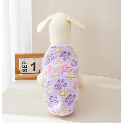 Soft Flannel Dog Clothes Cute Paw Print Vest for Small Medium Dogs