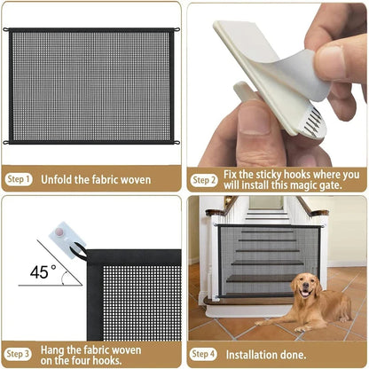 Pet Dog Safety Barrier Fence Folding Mesh Gate with 4 Hooks