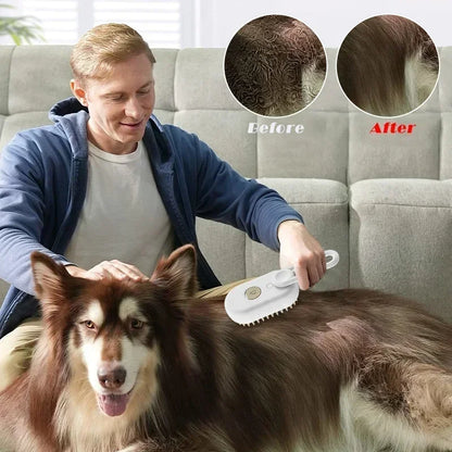 3-in-1 Steam Brush for Cats & Dogs - Electric Pet Grooming Comb with Steam Spray, Massage Function, and Hair Removal Anti-Splash Brush