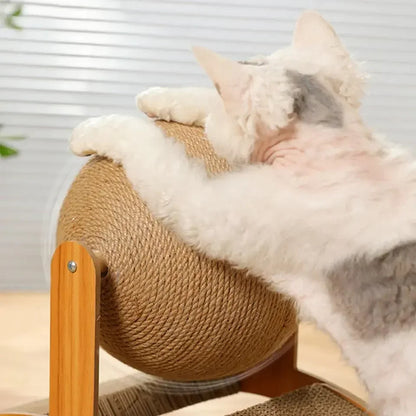 2-in-1 Cat Scratching Ball with Wooden Base - Sisal Scratch Board & Wear-Resistant Grinding Toy, Solid Wood Cat Scratcher for Healthy Paws