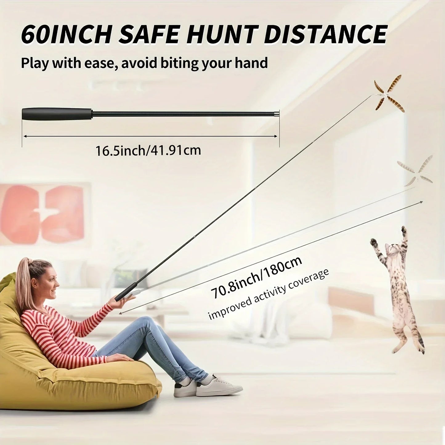 Telescopic Cat Teaser Wand – 4-Section Extendable Rod with Cartoon Design