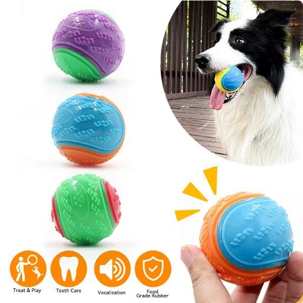 Dogs Interactive Toys Soft for Pet Teeth Cleaning Bite Squeaky Dog Ball Toy