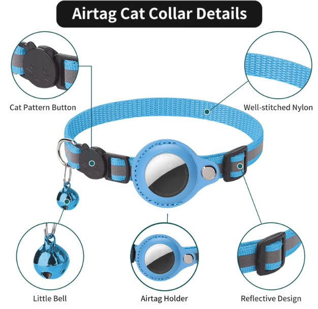 Cat AirTag Holder Collar Breakaway Reflective Strips Adjustable Kitten Collar Waterproof Cat Bell Collar Pet Air Tag Case