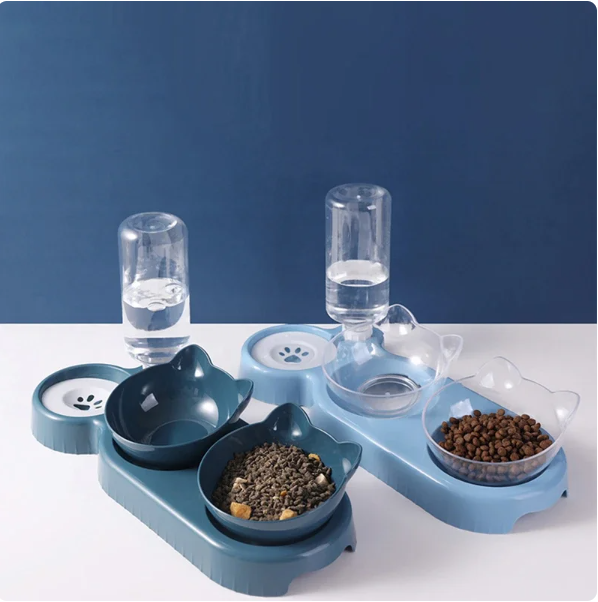 Pet Cat Bowl Automatic Feeder Water Dispenser