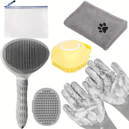 6pcs Pet Grooming Kit: Dog & Cat Hair Remover Brush, Non-Slip Cleaning Tools, Quick-Dry Towel for Effective Washing & Grooming