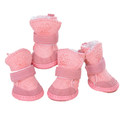 4Pcs Set Non-Slip Dog Boots - Warm Puppy Shoes for Small & Medium Dogs, Outdoor Foot Protection