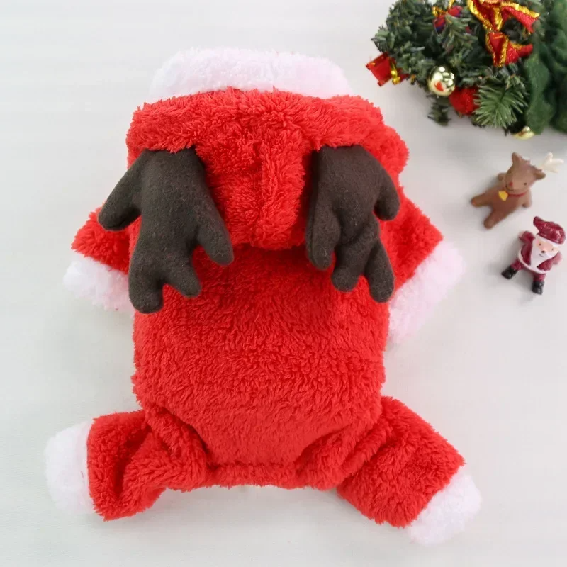 Dog Christmas Clothes - Winter Warm Elk & Santa Claus Hoodies for Small & Medium Dogs and Cats, Festive Pet Costume Coat