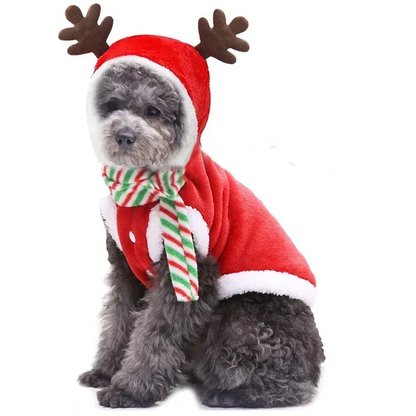 Dog Christmas Clothes - Winter Warm Elk & Santa Claus Hoodies for Small & Medium Dogs and Cats, Festive Pet Costume Coat